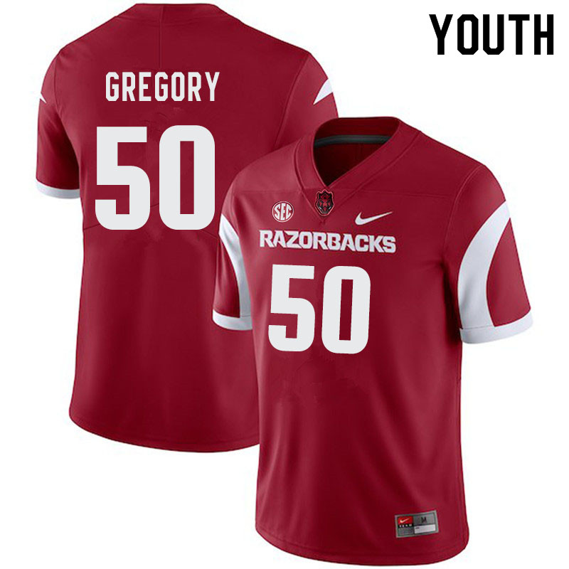 Youth #50 Eric Gregory Arkansas Razorbacks College Football Jerseys-Cardinal